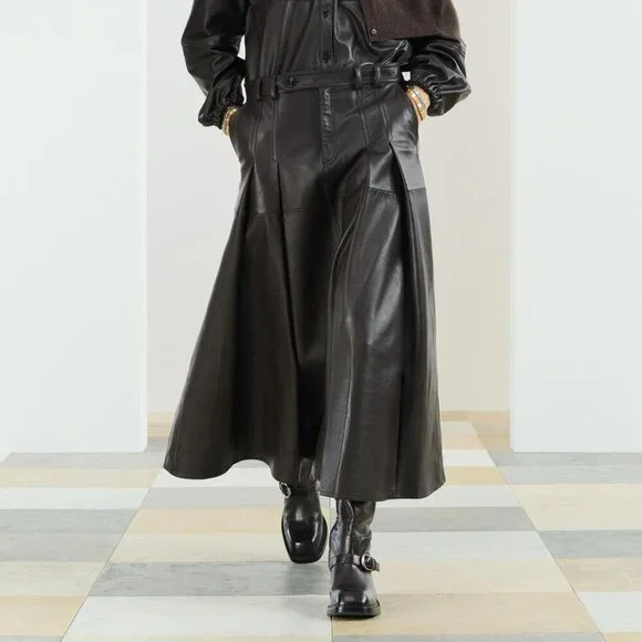 ZARA LEATHER MIDI SKIRT - Picture 1 of 15